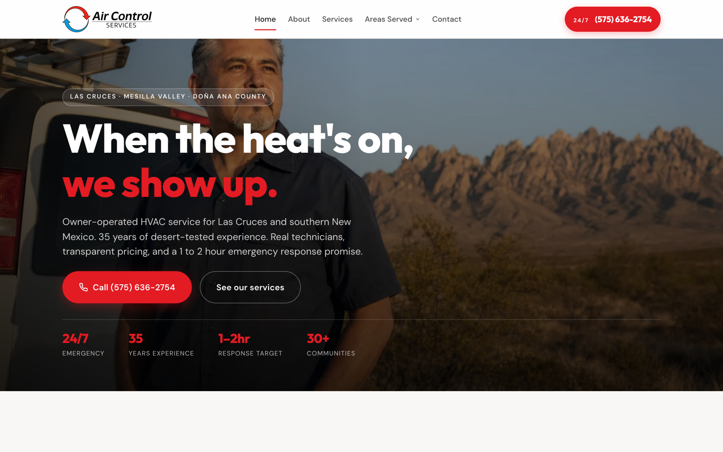 Air Control Services - HVAC website build and local SEO foundation for Las Cruces and southern New Mexico