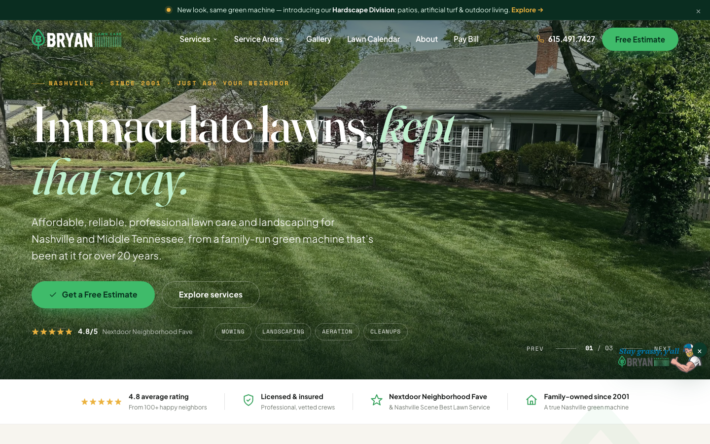 Bryan Lawn Care - lawn care and landscaping website build and local SEO for Nashville