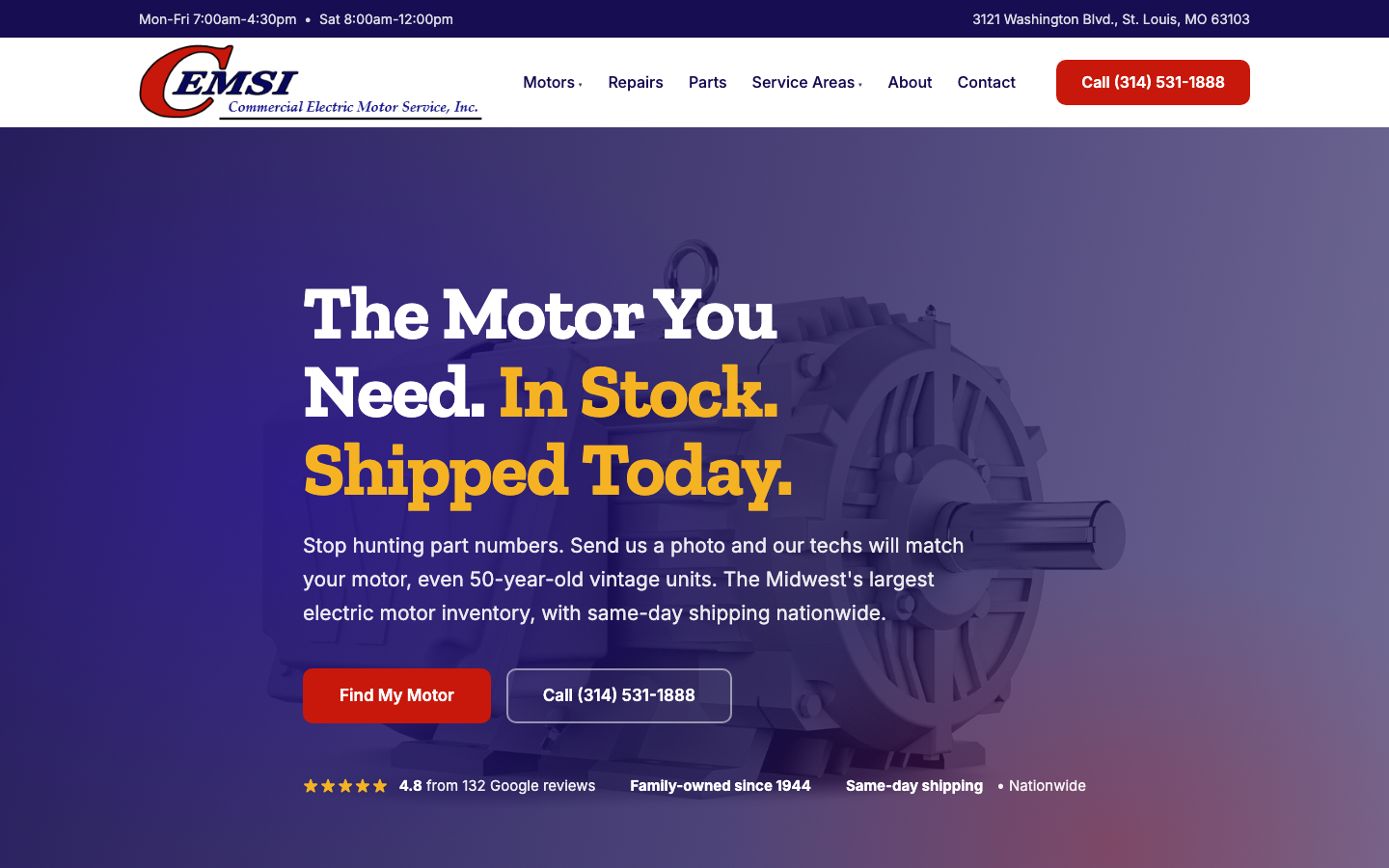 Commercial Electric Motor Service - electric motor sales and repair website build and local SEO for St. Louis