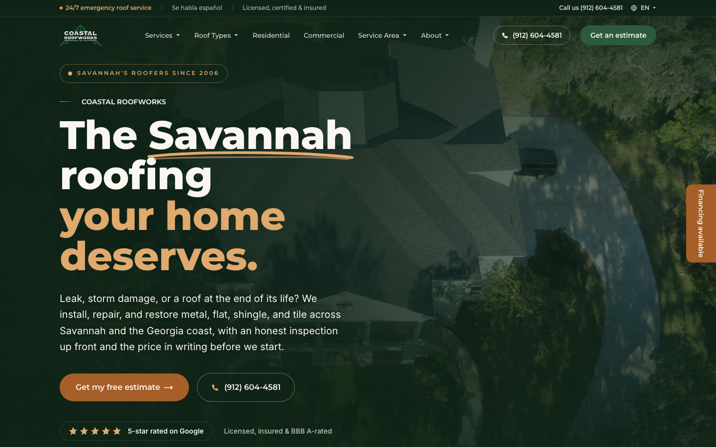 Coastal Roofworks - roofing website build and local SEO for Savannah