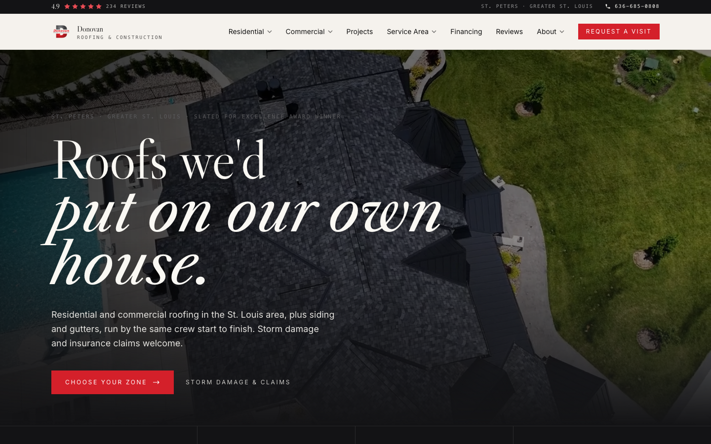 Donovan Roofing and Construction - roofing website build and local SEO for St. Peters, MO