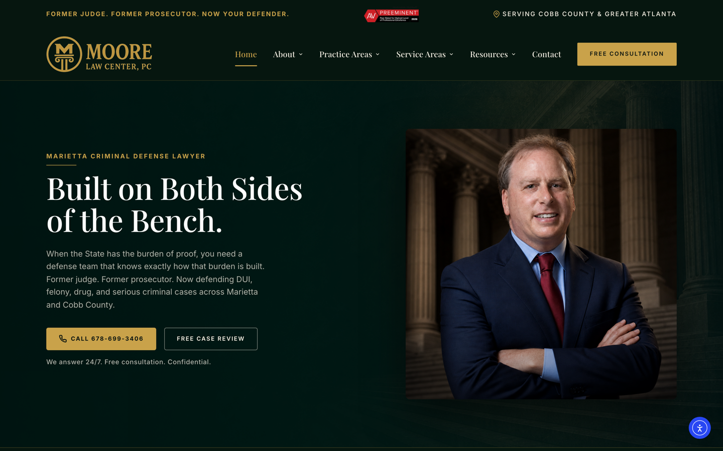 Moore Law Center - criminal defense website rebuild and local SEO foundation